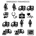 Emergency paramedics, ambulance vector icons set - healthcare medical workers Royalty Free Stock Photo