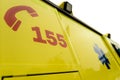 Emergency phone number sign on ambulance car Royalty Free Stock Photo