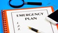 Emergency plan-text inscription in the form on the folder.