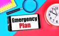 Emergency plan. Text message on the smartphone screen.