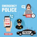 Emergency, Police concept design flat, 911 emergency call