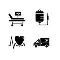 Emergency procedures black glyph icons set on white space