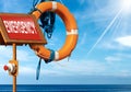 Emergency Red Button and Life Preserver at Sea Royalty Free Stock Photo