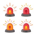 Emergency red siren icon set. Ambulance or police flasher. Alarm fire siren. Rotating lamp. Alert flashing beacon. Warning sign Royalty Free Stock Photo