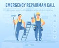 Emergency Repairman Team Call Flat Webpage Banner