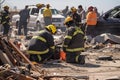 Emergency responders working amidst wreckage. Generative AI