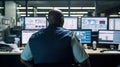 911 Emergency Response, A Police Officer at Work in a Call Center with Multiple Screens, Generative AI