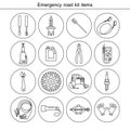 Emergency road kit items. Royalty Free Stock Photo