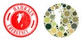 Emergency Scratched Badge and Coronavirus Mosaic Stencil Bahrain Map in Khaki Military Colors