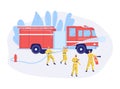 Emergency service firefighters rescue vector illustration.