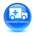 Emergency service glassy cyan blue round button