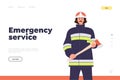 Emergency service landing page template for online fire department with professional fireman design Royalty Free Stock Photo