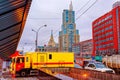 Emergency service Mosvodokanal doing roadworks on the Sadovoe Koltso road Garden Ring in Moscow