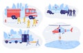 Emergency service police, ambulance, firefighters and rescue vector illustration
