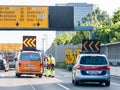 Emergency services after accident on highway, Vienna, Austria