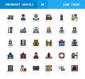 Emergency Services filled line style icons set. Royalty Free Stock Photo