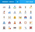 Emergency Services flat color style icons set. Royalty Free Stock Photo