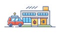 Emergency Services Station with Ambulance and Building, vector design Generative AI Royalty Free Stock Photo
