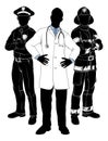 Emergency services team silhouettes Royalty Free Stock Photo