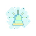 Emergency siren icon in comic style. Police alarm vector cartoon illustration on white isolated background. Medical alert business Royalty Free Stock Photo