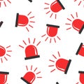Emergency siren icon seamless pattern background. Police alarm vector illustration on white isolated background. Medical alert