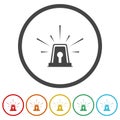 Emergency siren icon. Set icons in color circle buttons