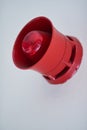 Emergency, siren and red speaker for fire alarm, warning and evacuation with safety regulations or compliance. Light on Royalty Free Stock Photo