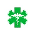 Emergency star - medical symbol Caduceus Green snake with stick icon isolated on white background Royalty Free Stock Photo