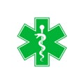 Emergency star - medical symbol Caduceus Green snake with stick icon isolated on white background