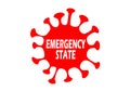 Emergency State text inside the vector illustration of corona virus. Can be used for COVID-19 crisis in Japan as well as it looks Royalty Free Stock Photo