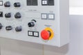 The emergency stop button on the control panel of the CNC Royalty Free Stock Photo
