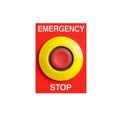 Emergency stop button isolated on white background. Royalty Free Stock Photo