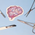 emergency surgery on human brain. pencil drawing. Royalty Free Stock Photo