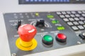 Emergency switch on CNC machine. Royalty Free Stock Photo