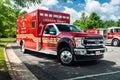 Emergency truck from the Leesburg Virginia Fire and Rescue Service. on duty in the suburbs