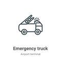 Emergency truck outline vector icon. Thin line black emergency truck icon, flat vector simple element illustration from editable Royalty Free Stock Photo