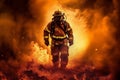 emergency uniform safety fighter rescue smoke fire equipment fireman firefighter. Generative AI.