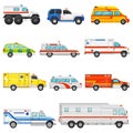 Emergency vehicle vector ambulance transport and service truck illustration set of rescue cmedical car and minibus or Royalty Free Stock Photo