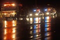 Emergency vehicles on a rainy night, Santa Paula, California