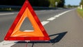 Roadside cautionary setup, possibly indicating a vehicle breakdown Royalty Free Stock Photo