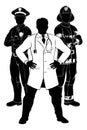 Emergency Workers Team Silhouettes Royalty Free Stock Photo