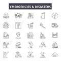 Emergincies and disasters line icons, signs, vector set, outline illustration concept