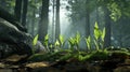 Emerging foliage sprouting from the forest floor Royalty Free Stock Photo
