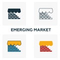 Emerging Market icon set. Four elements in diferent styles from fintech icons collection. Creative emerging market icons filled, Royalty Free Stock Photo