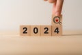 Emerging market trends and new opportunities in 2024 concept. 2024, magnifying glass and stars icons. Royalty Free Stock Photo