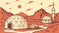 Emerging Martian Settlement with Domes and Rocket, vector design Generative AI Royalty Free Stock Photo