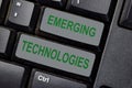 Emerging Technologies text write on keyboard isolated on laptop background