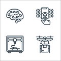 Emerging technology line icons. linear set. quality vector line set such as drone delivery, d printer, haptic