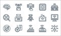 Emerging technology line icons. linear set. quality vector line set such as heart, smart city, network server, autonomous car,