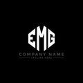 EMG letter logo design with polygon shape. EMG polygon and cube shape logo design. EMG hexagon vector logo template white and Royalty Free Stock Photo